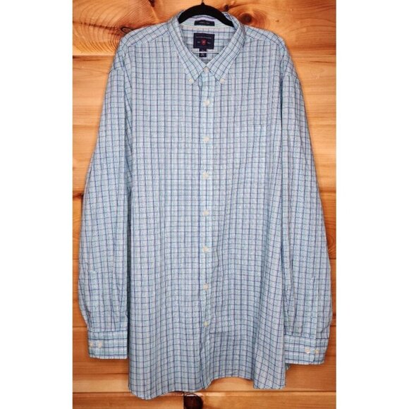 Saddlebred Easy Care Gray Teal Plaid Lightweight Button Down Mens 3XTL - Picture 1 of 16
